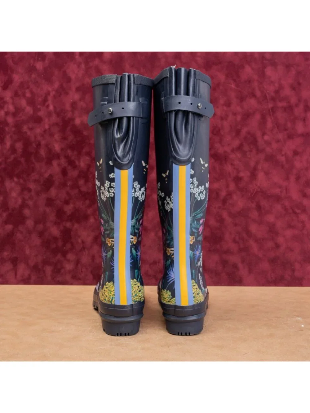 Joules Women Floral Navy Blue Festival Wellies Rain Rubber Boots 11US EUR43